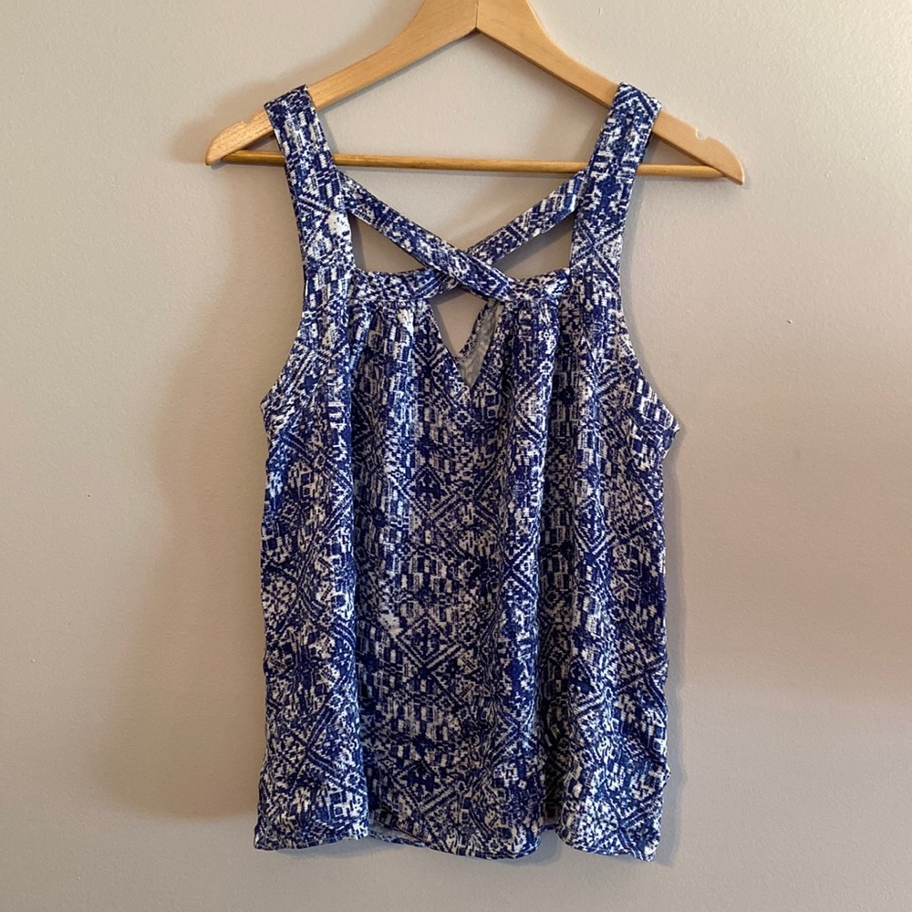 Others Follow Tank Top. Large. Blue and white.